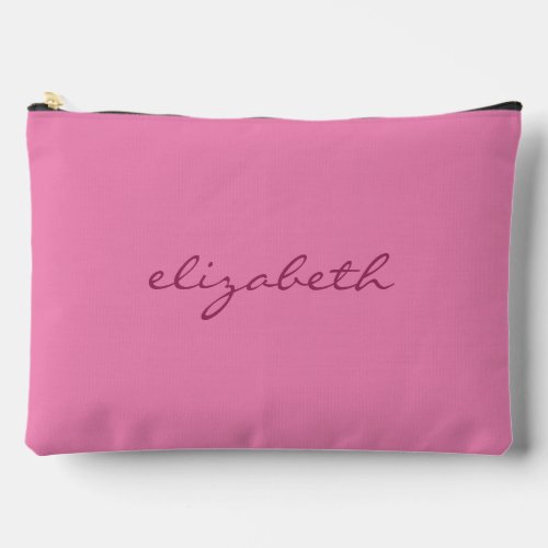 Custom Handwritten Name Text Pink Elegant Large Accessory Pouch