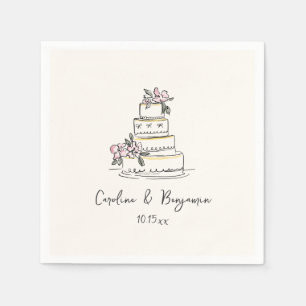 Custom Handwritten Pink Yellow Doodle Wedding Cake Napkins