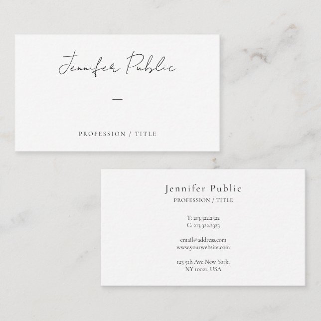 Custom Handwritten Script Modern Simple Template Business Card (Front/Back)