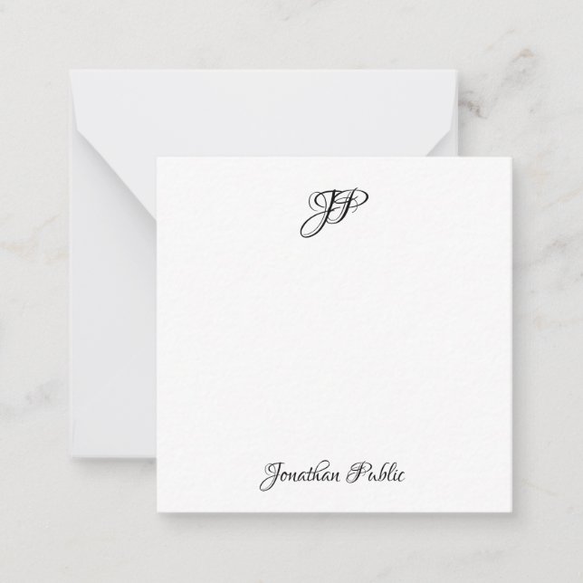 Custom Handwritten Script Monogram Simple Square Note Card (Front)