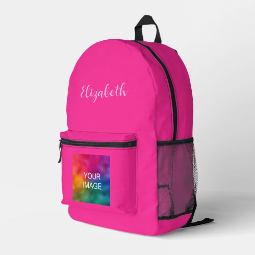 Custom Handwritten Script Name Pink Solid Color Printed Backpack