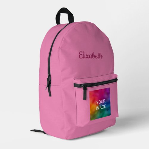 Custom Handwritten Script Name Pink Solid Color Printed Backpack