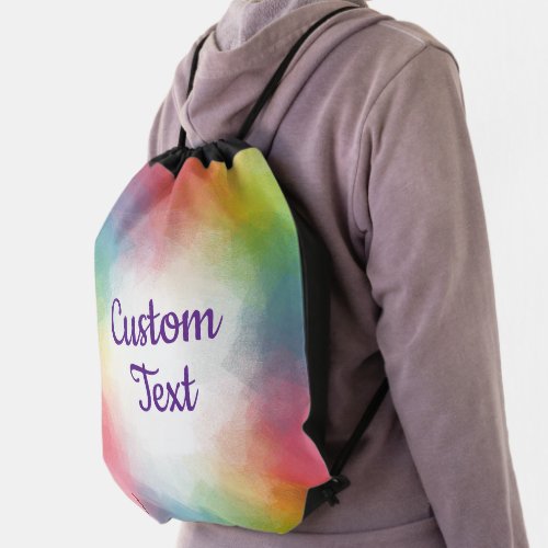 Custom Handwritten Script Name Text Colorful Drawstring Bag