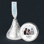 Custom Handwritten Text Kisses Wedding Favors<br><div class="desc">100 x custom printed, personalized ELEGANT HANDWRITING SCRIPT font template Hershey®'s Kisses® miniature individual chocolates wedding favors. Template personalised on stickers that adhere to the underside of the foil that wraps each chocolate (pre-assembled for a small upcharge), sold in batches of 100. UPPER TEXT - main wedding statement. Replace IMAGE...</div>