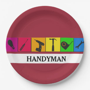 Custom Handyman Colored Repair Carpenter Tools Paper Plates