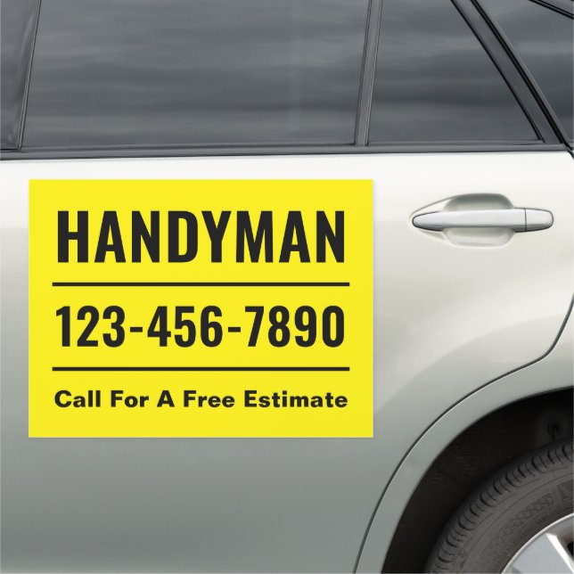 Custom Handyman Construction Service Yellow Car Magnet (In Situ)