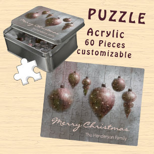 Custom Hanging Christmas Baubles Copper acrylic Jigsaw Puzzle