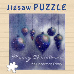 Custom Hanging Christmas Baubles dark Blue -  Jigsaw Puzzle