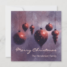 Custom Hanging Christmas Baubles Red on Violet -