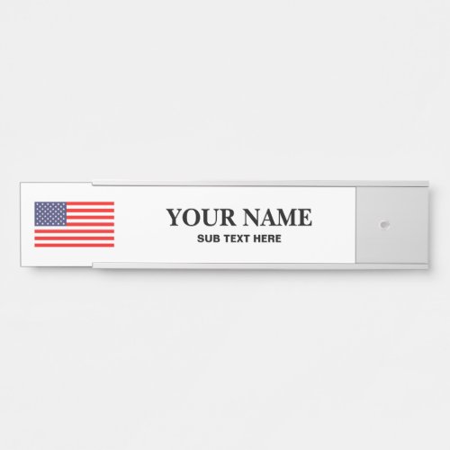 Custom hanging desk name plate with American flag