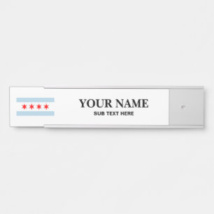 Custom hanging desk name plate with Chicago flag