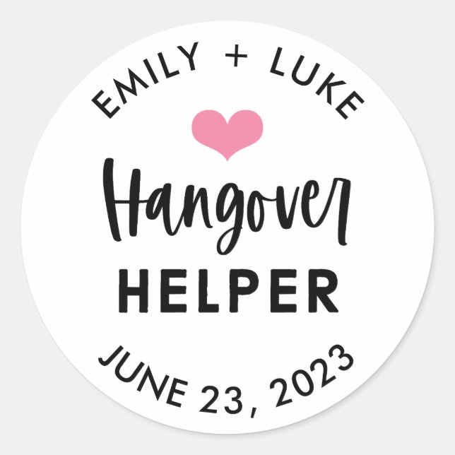 Custom Hangover Helper Wedding Recovery Kit  Classic Round Sticker (Front)