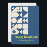 Custom Hanukkah Blue Geometric Modern Unique Holiday Card<br><div class="desc">Celebrate the Festival of Lights with this beautifully designed Hanukkah card featuring a modern geometric pattern in cream and navy blue. Perfect for sharing warm wishes with family and friends, this design combines timeless elegance with a fresh, minimalist style. Customizable with your family's name and year, it’s a thoughtful way...</div>