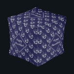 Custom Hanukkah Dreidel Pouf<br><div class="desc">Stylish midnight navy blue CUBE POUF to celebrate HANUKKAH. Navy and silver gray color theme with all over silver gray DREIDEL print. There is customizable placeholder text on each side (not linked) which says HAPPY HANUKKAH so you can personalize with your own greeting(s) and/or name(s) (of similar length). Matching home...</div>