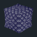 Custom Hanukkah Dreidel Pouf<br><div class="desc">Stylish midnight navy blue CUBE POUF to celebrate HANUKKAH. Navy and silver gray color theme with all over silver gray DREIDEL print. There is customizable placeholder text on each side (not linked) which says HAPPY HANUKKAH so you can personalize with your own greeting(s) and/or name(s) (of similar length). Matching home...</div>