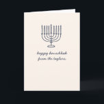 Custom Hanukkah Menorah Minimalist Doodle Letter Holiday Card<br><div class="desc">This modern Hanukkah card features a clean navy line-art menorah paired with soft handwritten script for a simple, heartfelt look. The minimalist front keeps the focus on your greeting, while the inside offers space for a warm family letter, yearly update, or personal message. Designed for families who want something elegant...</div>