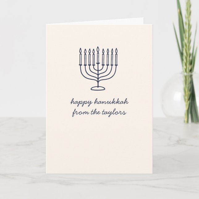 Custom Hanukkah Menorah Minimalist Doodle Letter Holiday Card (Front)