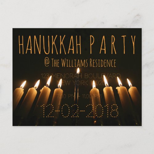 Custom Hanukkah Party Invitation Menorah Candle