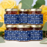 Custom Hanukkah Pattern Blue Party Honey Jar Favors<br><div class="desc">Beautiful Hanukkah favor honey jar in pretty blue with a cool pattern of Judaism star,  dreidel for fun Chanukah games,  and the Jewish menorah for the holiday. Customize these gifts with your name from your family.</div>