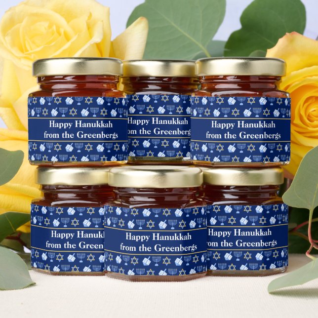 Custom Hanukkah Pattern Blue Party Honey Jar Favors (Insitu)