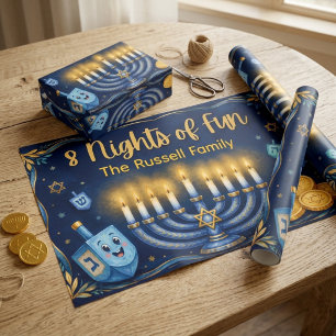 Custom Hanukkah Personalized 8 night family Wrapping Paper Sheets