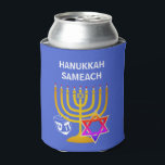 Custom HANUKKAH SAMEACH  Can Cooler<br><div class="desc">Elegant, stylish HANUKKAH can cooler, designed with faux gold menorah, colorful Star of David and white dreidel plus CUSTOMIZABLE GREETING - HANUKKAH SAMEACH, so you can create your own greeting, eg. Happy Chanukah. Ideal for Hanukkah season. Choose from a wide section of Hanukkah clothing and gifts, designed by Berean Designs....</div>