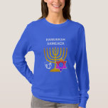 Custom HANUKKAH SAMEACH T-Shirt<br><div class="desc">Elegant, stylish HANUKKAH T-shirt, designed with faux gold menorah, colorful Star of David and silver colored dreidel plus CUSTOMIZABLE GREETING - HANUKKAH SAMEACH, so you can create your own greeting, eg. Happy Chanukah. Ideal for Hanukkah season. Choose from a wide section of Hanukkah clothing and gifts, designed by Berean Designs....</div>