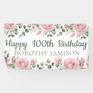 Custom Happy 100th Birthday Floral Banner