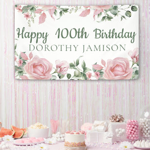 Custom Happy 100th Birthday Floral Banner