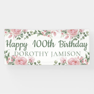 Custom Happy 100th Birthday Floral Banner