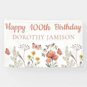 Custom Happy 100th Birthday Wildflowers Banner