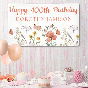 Custom Happy 100th Birthday Wildflowers Banner