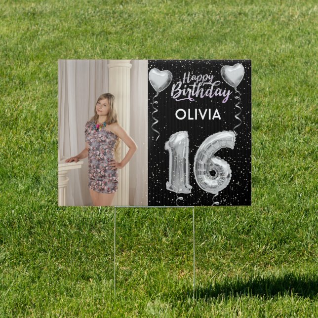 Custom Happy 16th Birthday Foil Number Balloons Sign (Insitu)