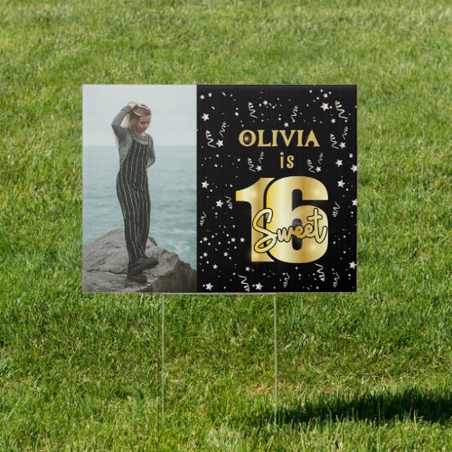 Custom Happy 16th Birthday Gold Confetti Glitter  Sign