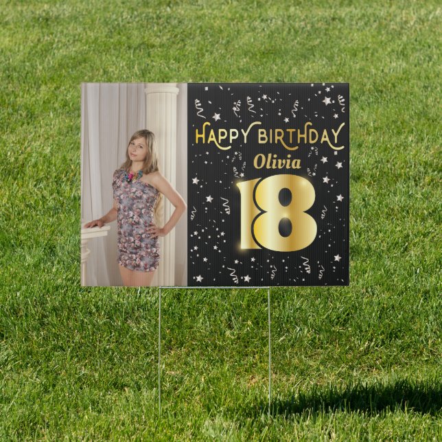 Custom Happy 18th Birthday Gold Confetti Sign (Insitu)