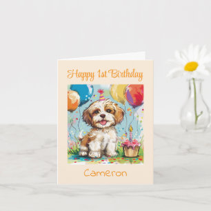 Custom Happy 1st Birthday Congratulations, Puppy  Card