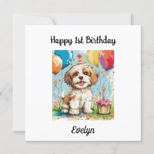 Custom Happy 1st Birthday Congratulations, Puppy Card