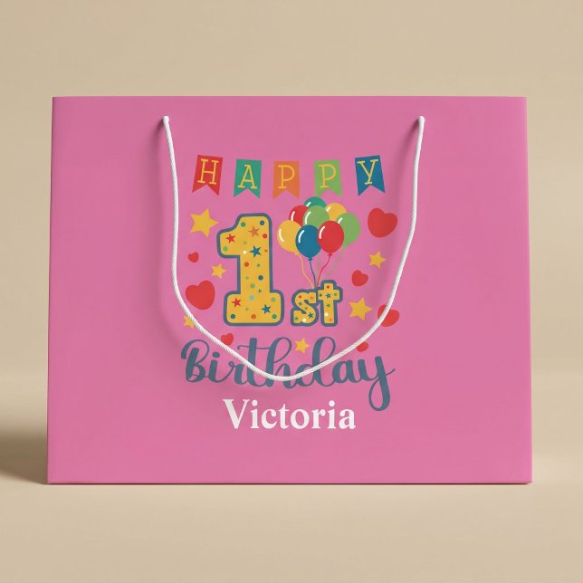Custom Happy 1st Birthday Large Gift Bag (Creator Uploaded)