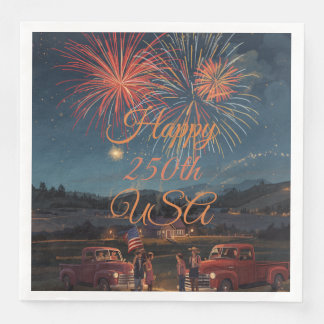Custom Happy 250th USA Patriotic Fireworks Paper Dinner Napkins