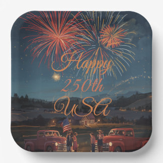 Custom Happy 250th USA Patriotic Fireworks Paper Plates