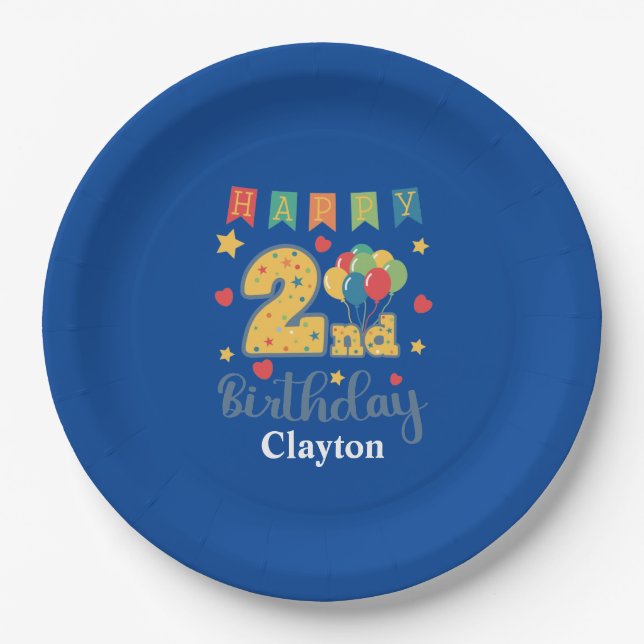 Custom Happy 2nd Birthday Party Paper Plates (Front)