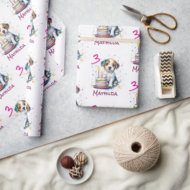 Custom Happy 3rd Birthday Congratulations, Puppy   Wrapping Paper (Crafts)