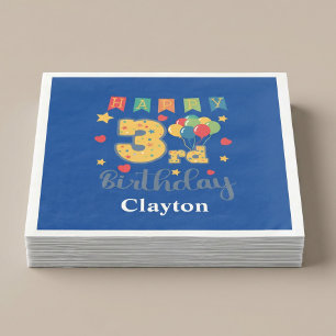 Custom Happy 3rd Birthday Party Paper Dinner Napkins