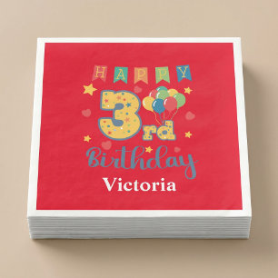 Custom Happy 3rd Birthday Party Paper Dinner Napkins