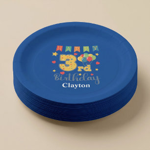 Custom Happy 3rd Birthday Party Paper Plates