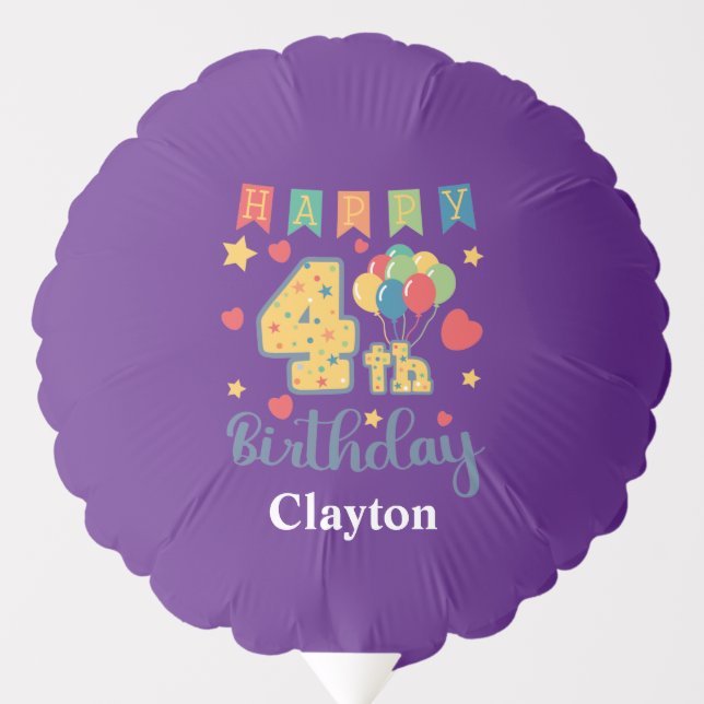 Custom Happy 4th Birthday Balloon (Front)