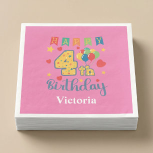 Custom Happy 4th Birthday Party Paper Dinner Napkins