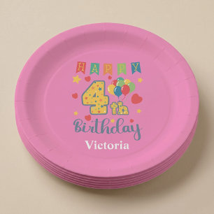 Custom Happy 4th Birthday Party Paper Plates
