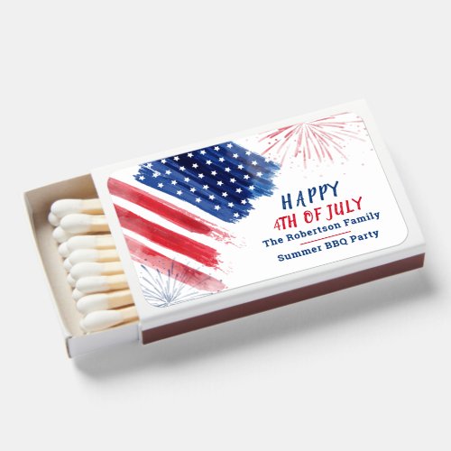 Custom Happy 4th of July Parade Red White Blue Matchboxes