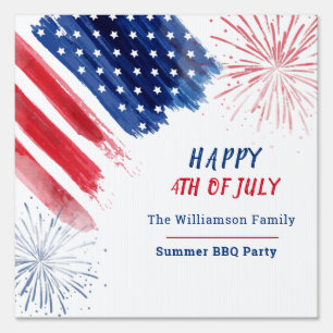 Custom Happy 4th of July Parade Red White Blue Sign
